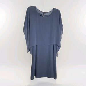 NWT Eileen Fisher Sheer Silk Georgette Layered Dress Sz XS Blue Gray Ballet Neck